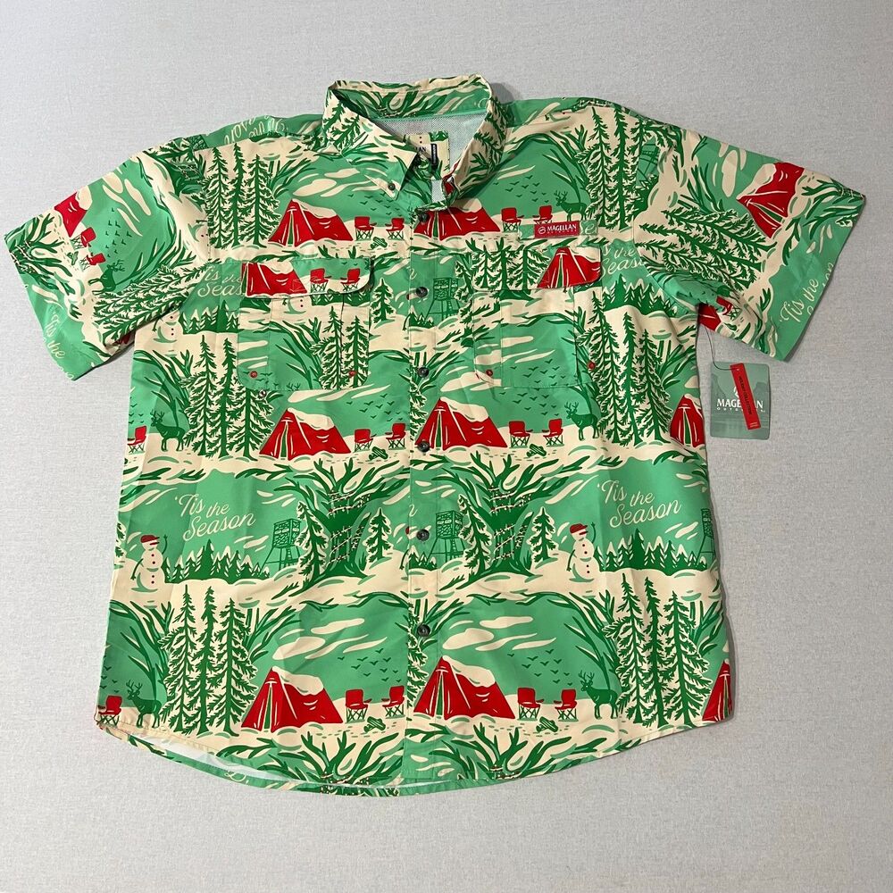NWT Magellan Mens XL Christmas Fishing Shirt Holiday Camping Tis the Season